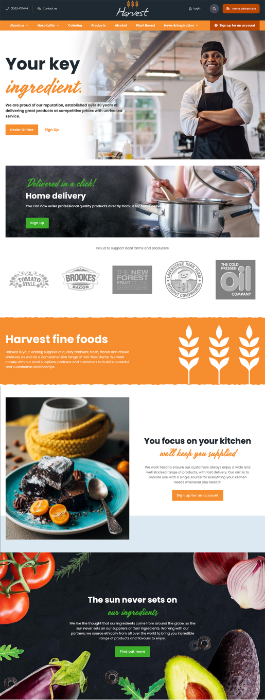 harvest homepage page